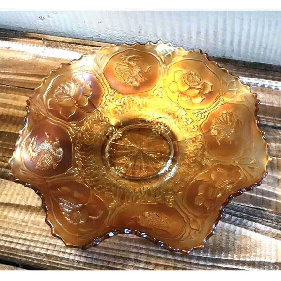 Antique 1920s Fenton Marigold Carnival Glass Dragons & Lotus Pattern Bowl 9” - Picture 3 of 11